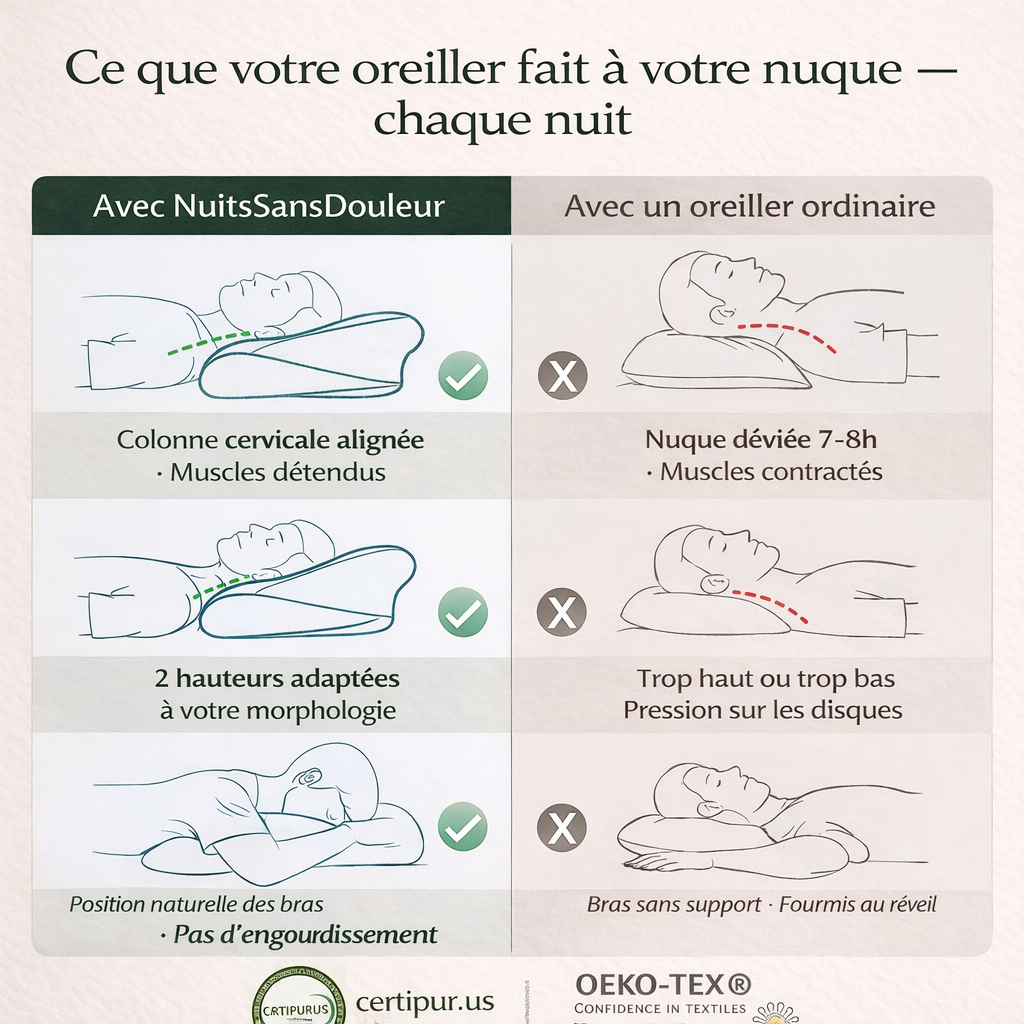 Oreiller Cervical Ergonomique — Réveillez-vous Sans Douleur