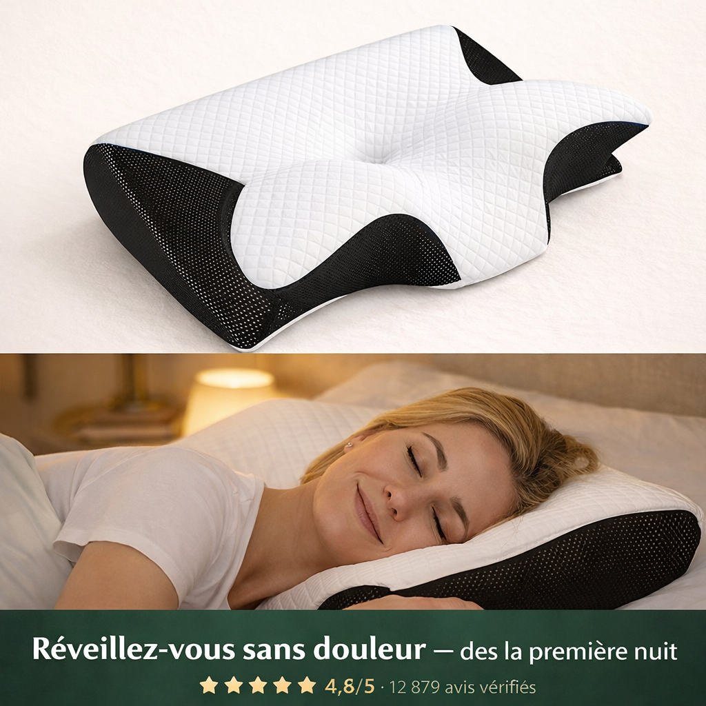 Oreiller Cervical Ergonomique — Réveillez-vous Sans Douleur
