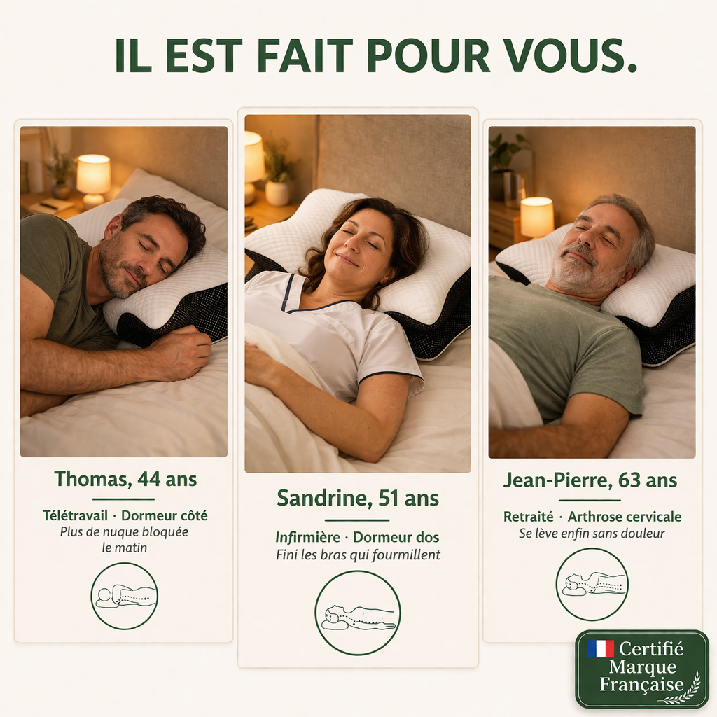 Oreiller Cervical Ergonomique — Réveillez-vous Sans Douleur